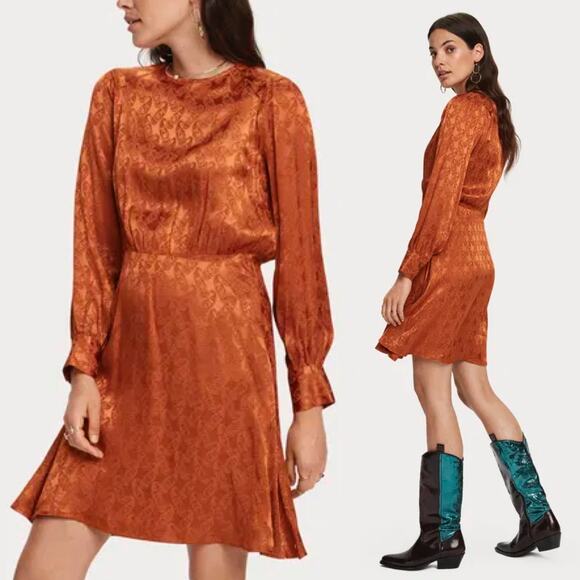 SCOTCH & SODA Maison Scotch Copper Paisley Starwatcher Long-Sleeve Dress Size S - Picture 1 of 11